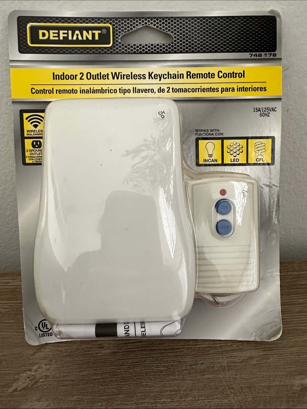 White Indoor 2-Outlet Wireless Keychain Remote Control